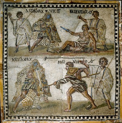 Scene of Gladiator Fights Between a Retiarius and a Secutor, 4th Century by Roman