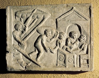 Unloading of cargo and port controls, bas-relief, Roman civilisation by Roman