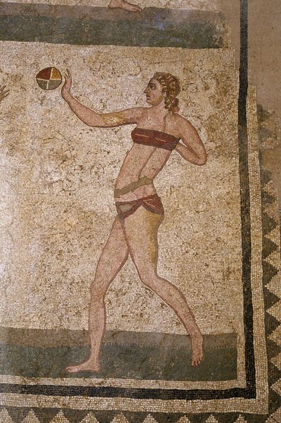 Woman Playing Ball. Roman Mosaic of the 3rd - 4th Century of Villa del Casale, Piazza Armerina by Roman