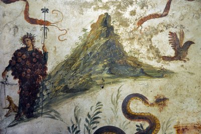 Dionysos Vetu of Grape Clusters Standing in Front of Mount Vesuvius - Fresco from Pompeii, Casa del Centenario - Naples, National Archeological Museum by Roman Roman
