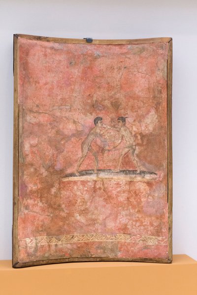 Fight Scene of Athletes on a Red Background by Roman Roman
