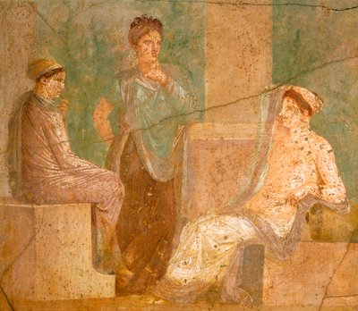 Fresco Depicting Group of Roman Ladies in Conversation, from House of Ancient Hunt, in Pompeii, Campania, Roman Civilization by Roman Roman