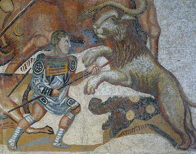 Mosaic showing a scene of a wild beast hunt (detail) by Roman Roman