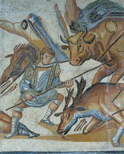 Mosaic showing a scene of a wild beast hunt (detail) by Roman Roman