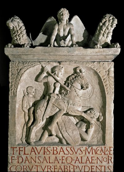 Funerary Stele of Flavius Bassus Herculanus, Roman Art, 5th Century AD, Rome, Museo della Civilta Romana by Roman Roman