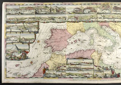 Map of the Mediterranean with allegorical figures and sea monsters embellishing the insets by Romeyn de Hooghe