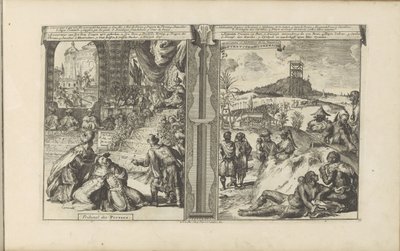 Tribunal in Persia; Khoikhoi and Guineans by Romeyn de Hooghe
