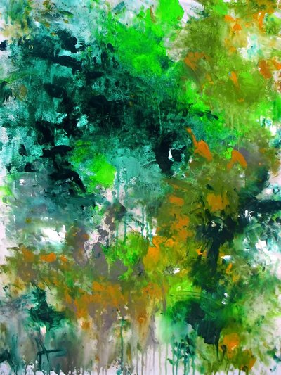 Vibrant Green Abstract by Ron Halfant