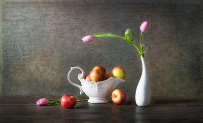 Elegant Apples and Tulips by Rong Wei
