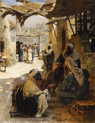 Arabs Conversing in a Village Street by Rudolf Der G. Swoboda
