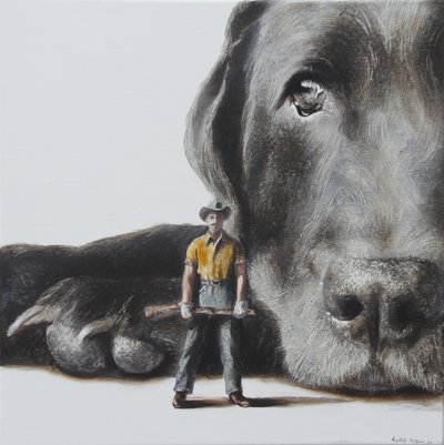 Hunter and Giant Dog by Rudolf Kosow