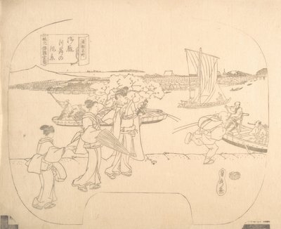 Proof Line-Block Print for Fan, 19th century by Sadahide Utagawa