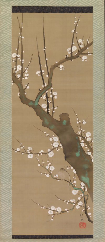 Bush Warbler in a Plum Tree by Sakai Hoitsu