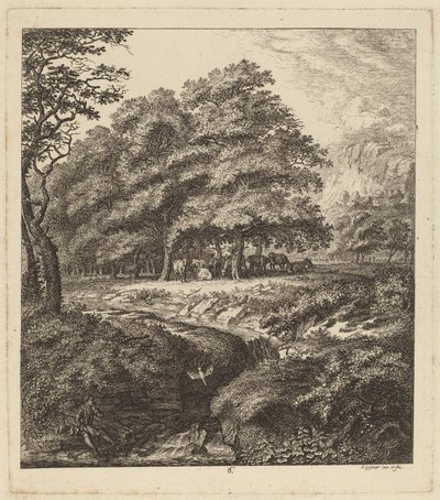 Cattle Resting in a Grove with a Man Seated beside a Brook, 1764 by Salomon Gessner