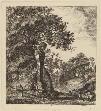 Wooded Landscape with a Herd of Goats and a Herm by Salomon Gessner