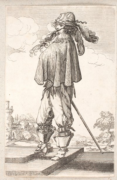 Man, Profile to the Left, with Sword and Feathered Hat, Climbing Two Steps by Salomon Savery