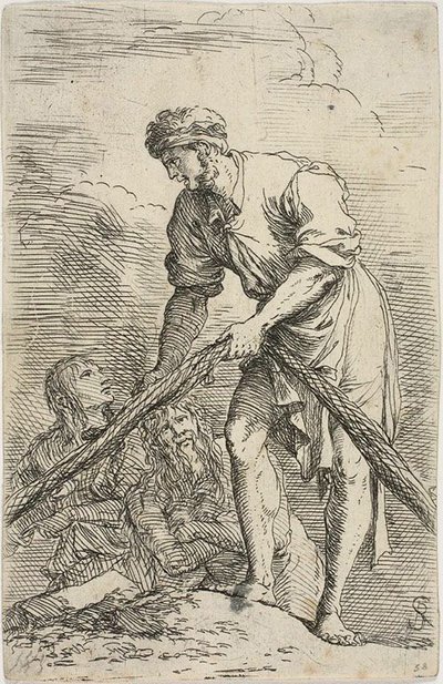A Man Pulling a Net, with Two Figures Behind Him, from Figurine Series by Salvator Rosa
