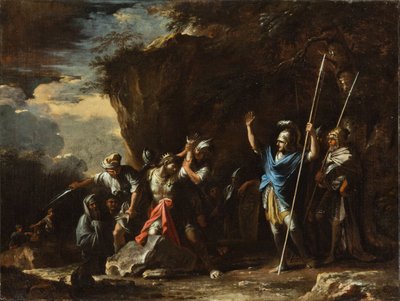 Scene from Greek History: The Deaf-Mute Son of King Croesus Prevents the Persians from Killing His Father by Salvator Rosa