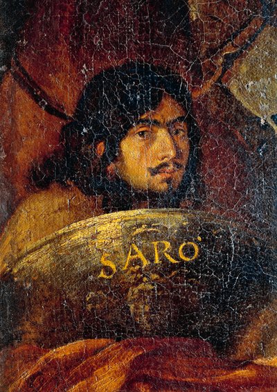 Self-portrait of the painter (detail from the Battle between Christians and Turks) by Salvator Rosa