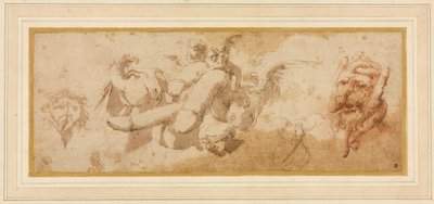 Sheet of Satirical Studies Amorini Riding Phalli by Salvator Rosa