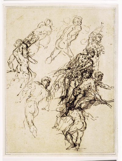 Sketches for Male Figures Moving Vigorously to the Right by Salvator Rosa