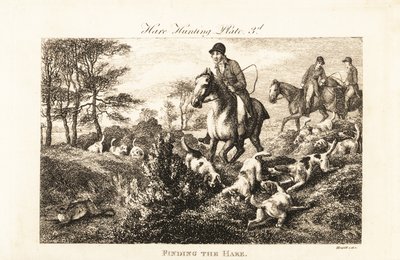 Mounted huntsmen watching as hounds find a hare by Samuel (after) Howitt