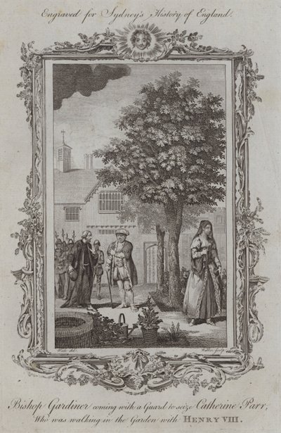 Bishop Gardiner coming with a Guard to seize Catherine Parr, who was walking in the Garden with Henry VIII by Samuel (after) Wale