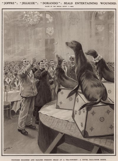 Wounded Soldiers and Sailors Feeding Seals at a Tea-Concert by Samuel Begg