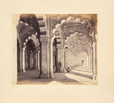 Agra; Interior of the Motee Musjid, Showing the Marble Saracenic Arches and Pillars by Samuel Bourne