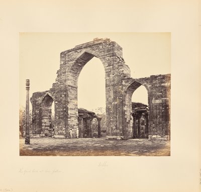 Delhi; The Kutub Minar, Great Arch and Iron Pillar by Samuel Bourne