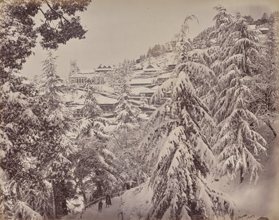 Shimla. View of the Church from Mount Jakko Looking West with Part of the Mall in Winter by Samuel Bourne