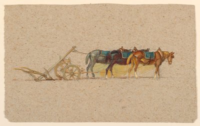 Study of Three Horses with a Plow, France by Samuel Colman