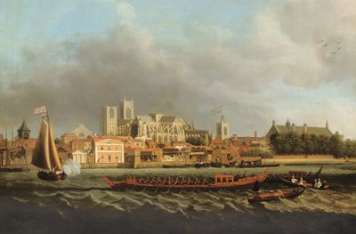 View of Westminster from Lambeth with a Royal Barge in the Foreground by Samuel Scott