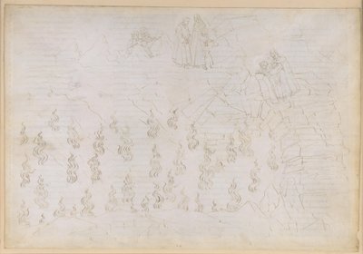 The Divine Comedy, Inferno XXVI. Virgil and Dante in the Eighth Circle of Hell (Malebolge), 8th Bolgia: Punishment of the False Counselors; Conversation with Odysseus by Sandro Botticelli