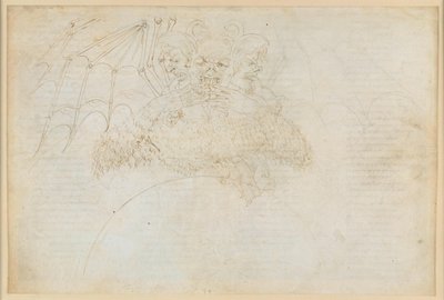 The Divine Comedy, Inferno XXXIV (1): Center of Hell: Lucifer in the Ice of Giudecca, Crushing Judas, Brutus, and Cassius by Sandro Botticelli