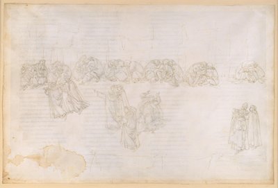 The Divine Comedy, Purgatorio XIII. Second Ring of Purgatory: Penance for Envy and Schadenfreude; Conversation with Sapia Salvani by Sandro Botticelli