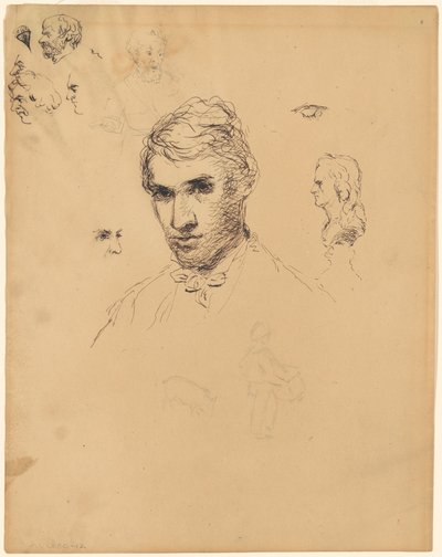 Head of a Man, with Various Studies by Sanford Robinson Gifford