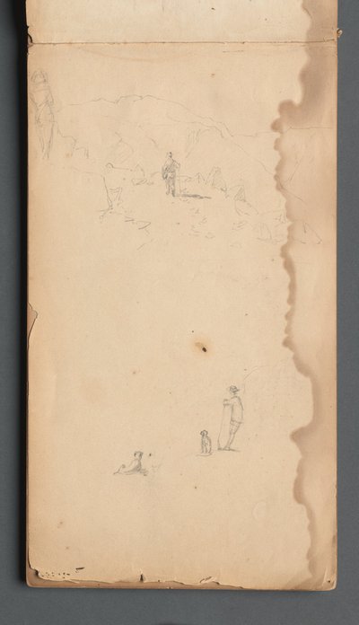 Sketchbook, page 02: Figure in a Landscape with Dog by Sanford Robinson Gifford