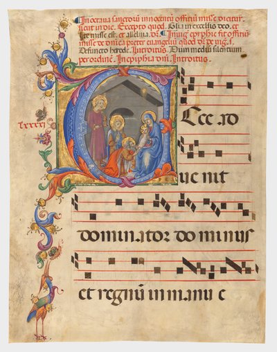 Initial E: The Adoration of the Magi, leaf from a gradual by Sano di Pietro