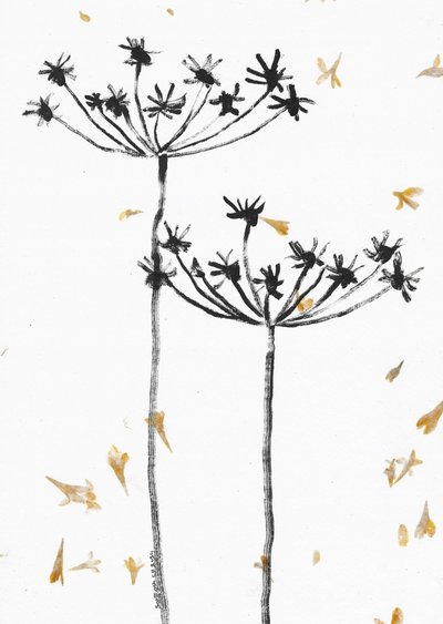 Black and Gold Autumn Botanicals by Santhosh ch
