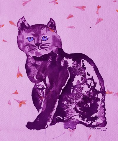 Purple Cat and Petals by Santhosh ch