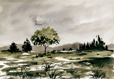 Watercolor Field Landscape by Santhosh ch