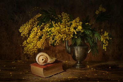 Golden Mimosa Still Life by Saskia Dingemans