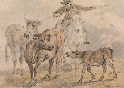 Man on a Horse Herding Two Cows and a Calf by Sawrey Gilpin