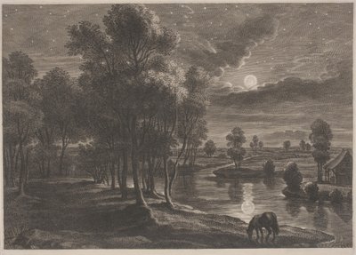 Moonlit River Landscape by Schelte Adams Bolswert, after Sir Peter Paul Rubens