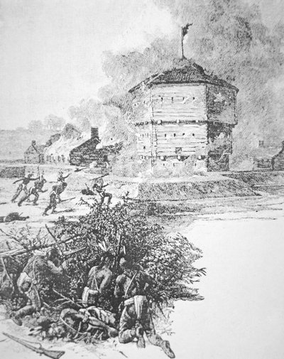 Siege of Fort Detroit by Pontiac, Chief of the Ottawa tribe in the spring of 1763 by School American