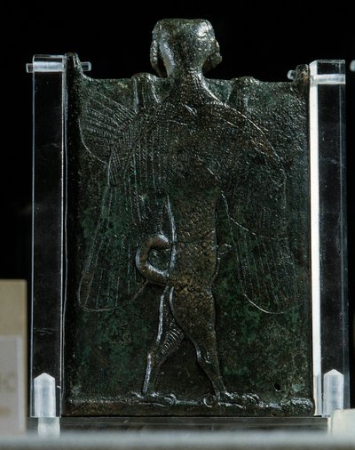 Oriental Art, Assyria (Mesopotamia): booklet representing an exorcism (bronze, back), Antiquity. Paris, Louvre Museum by School Assyrian