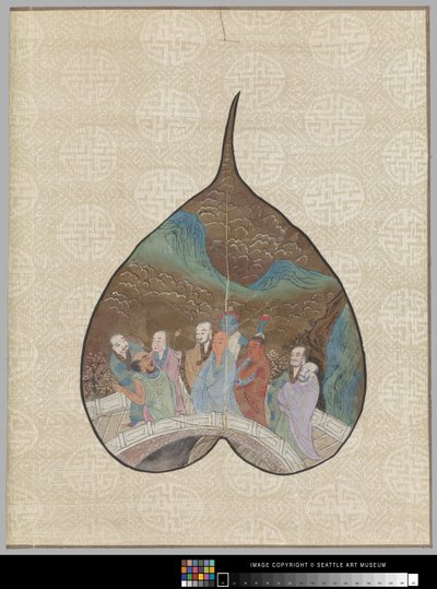 Bodhi Leaf with Luohan Painting by School Chinese