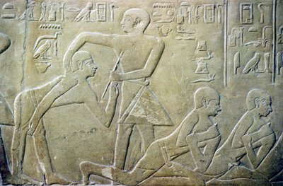 Ancient Egypt, Relief, Village elders forced to admit their faulty tax returns to clerks, Tomb of Merereuka, 6th Dynasty by School Egyptian