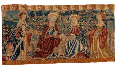 Altar Frontal Tapestry Depicting the Virgin and Child and St Anne Attended by Two Saints by School European
